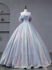 Formal Dress Stores Near Me, A-Line Off Shoulder Tulle Sequin Blue Purple Long Prom Dress, Sequin Formal Dress