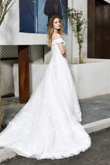 Wed Dress Lace, A-line Off the Shoulder Long Wedding Dresses