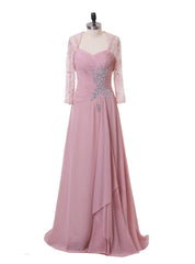 A-line Pink Chiffon Beaded Mother Of The Bride Dresses With Jacket