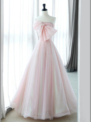 A-Line Pink Organza Long Prom Dress, Pink Long Formal Dress