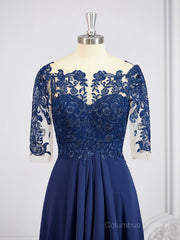 Bridesmaid Dress Affordable, A-Line/Princess Bateau Tea-Length Chiffon Mother of the Bride Dresses With Appliques Lace