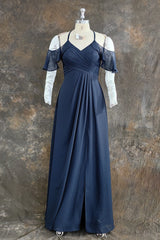 A-Line/Princess Chiffon Ruffles Off-the-Shoulder Sleeveless Floor-Length Bridesmaid Dresses