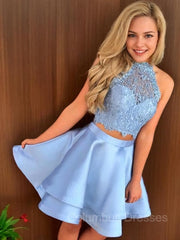 Party Dress Ideas, A-Line/Princess Halter Short/Mini Satin Homecoming Dresses