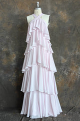 A-Line/Princess Straps Floor-Length Chiffon Prom Dresses