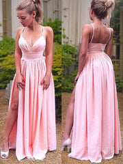 Flower Girl, A-Line/Princess Straps Floor-Length Stretch Crepe Prom Dresses With Leg Slit