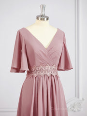 Bridesmaid Dresses Champagne, A-Line/Princess V-neck Chiffon Floor-Length Mother of the Bride Dresses