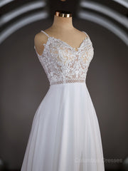 Wedding Dressed Beach, A-Line/Princess V-neck Court Train Chiffon Wedding Dresses with Leg Slit