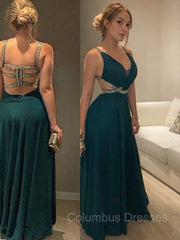 Prom Dress Color, A-Line/Princess V-neck Floor-Length Chiffon Prom Dresses With Beading