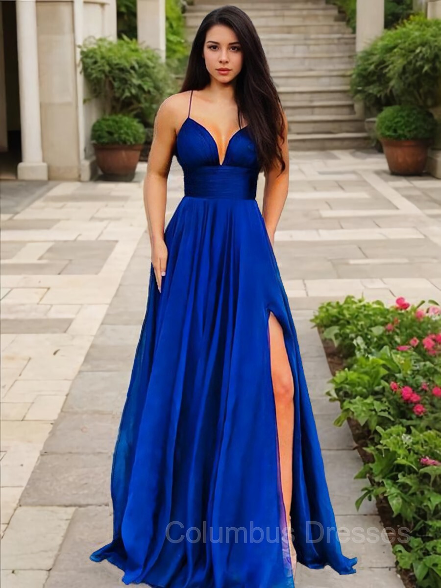 Bridesmaid Dresses Mismatched Fall, A-Line/Princess V-neck Floor-Length Chiffon Prom Dresses With Leg Slit