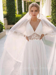 Wedsing Dresses Lace, A-line/Princess V-neck Floor-Length Chiffon Wedding Dress