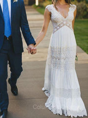 Wedding Dress Designers, A-Line/Princess V-neck Floor-Length Lace Wedding Dresses