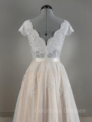 Wedding Dress Shops, A-Line/Princess V-neck Floor-Length Lace Wedding Dresses With Appliques Lace