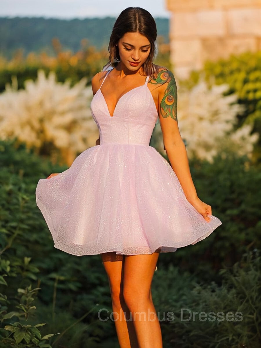 Formal Dresses Outfit Ideas, A-Line/Princess V-neck Short/Mini Lace Homecoming Dresses