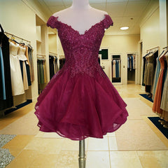 Prom Dressed Black, A-Line/Princess V-neck Short/Mini Organza Homecoming Dresses With Beading