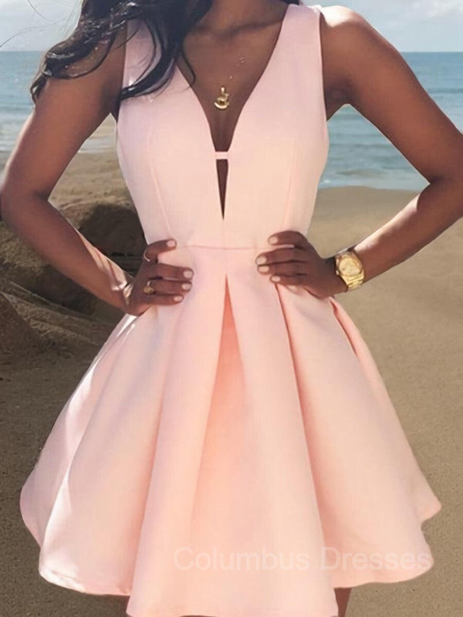 Prom Dresses Chicago, A-Line/Princess V-neck Short/Mini Satin Homecoming Dresses