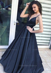 Bridesmaid Dresses Weddings, A-line/Princess V Neck Sleeveless Long/Floor-Length Satin Prom Dress