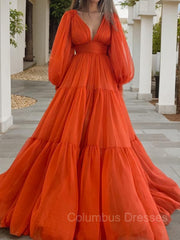 Prom Dresses Website, A-Line/Princess V-neck Sweep Train 30D Chiffon Prom Dresses With Pleated