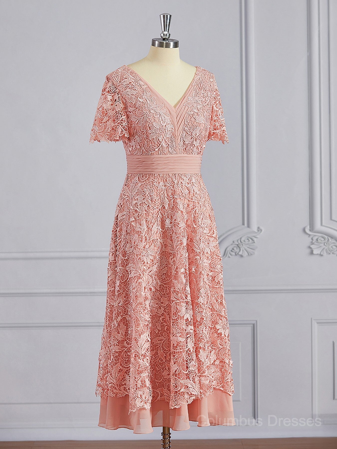 Bridesmaid Dress Mismatched, A-Line/Princess V-neck Tea-Length Chiffon Mother of the Bride Dresses With Appliques Lace