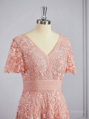 Bridesmaids Dress Mismatched, A-Line/Princess V-neck Tea-Length Chiffon Mother of the Bride Dresses With Appliques Lace