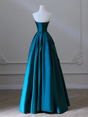 A-Line Satin Green Long Prom Dress, Green Satin Long Formal Dress