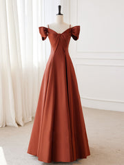 Evening Dresses Stunning, A-Line Satin Orange Long Prom Dresses, Orange Long Formal Dress