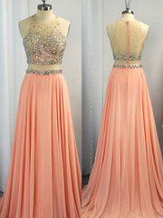 Quinceanera Dress, A-line Scoop Beading Sweep Train Chiffon Dress