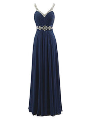 A-Line Spaghetti V-neck Chiffon Pleats Beading Bridesmaid Dress