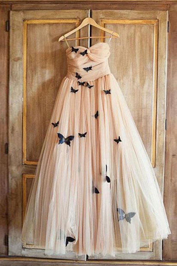 Prom Dress Store Near Me, A-Line Sweetheart 3D Butterfly Appliques Prom Dress Long Formal Gown