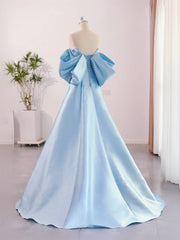 A-Line Sweetheart Neck Satin Blue Long Prom Dress, Blue Long Formal Dress