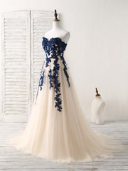 A-Line Sweetheart Tulle Lace Applique Long Prom Dress, Bridesmaid Dress