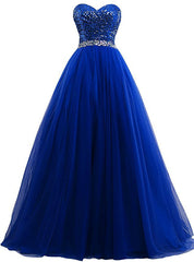 A-Line Sweetheart Tulle Sequins Prom Dress With Beading