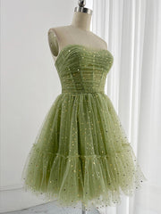 A-Line Tulle Green Short Prom Dress, Cute Green Homecoming Dress