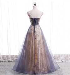 A-line Tulle with Lace Applique Party Dress Tulle Long Prom Dress prom dresses shops