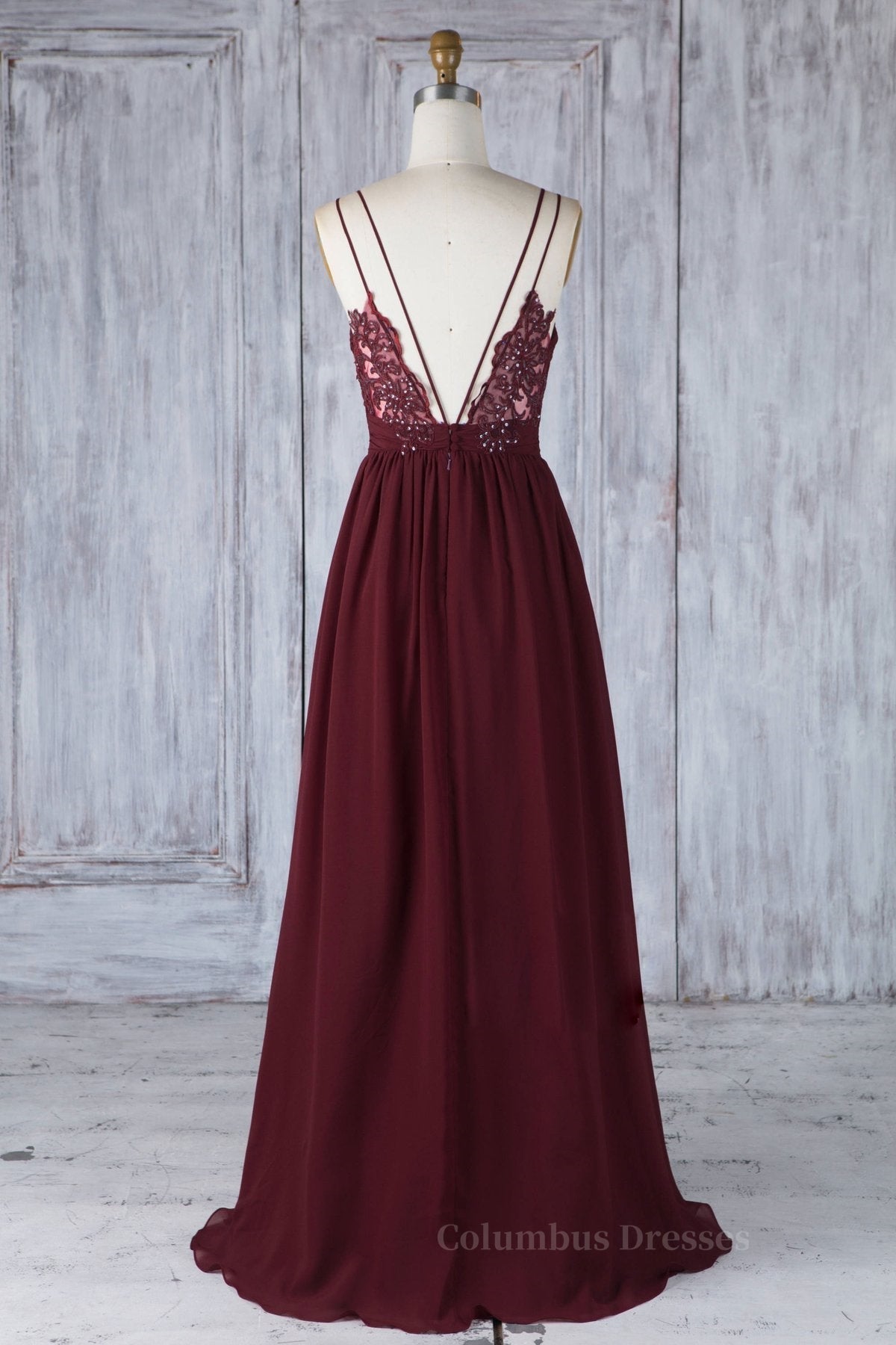 Party Dresses Short Clubwear, A Line V Neck Burgundy Chiffon Long Prom Dress with Lace Back, V Neck Lace Back Burgundy Formal Graduation Evening Dress