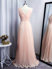 Classy Prom Dress, A-line V-neck Ruffles Floor-Length Chiffon Dress