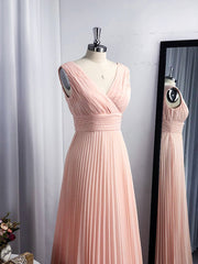 Short Dress, A-line V-neck Ruffles Floor-Length Chiffon Dress