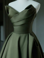 A-Line V Neck Satin Green Long Prom Dress, Green Long Evening Dress