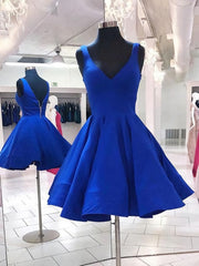 Evening Dresses Cocktail, A Line V Neck Short Royal Blue Prom Dresses, Short Royal Blue Formal Homecoming Dresses