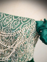 A-Line Velvet Sequin Beads Green Long Prom Dress, Green Velvet Long Formal Dress