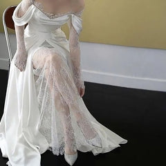 Weddings Dresses Beach, A Line Wedding Dress Long Satin Prom Dresses