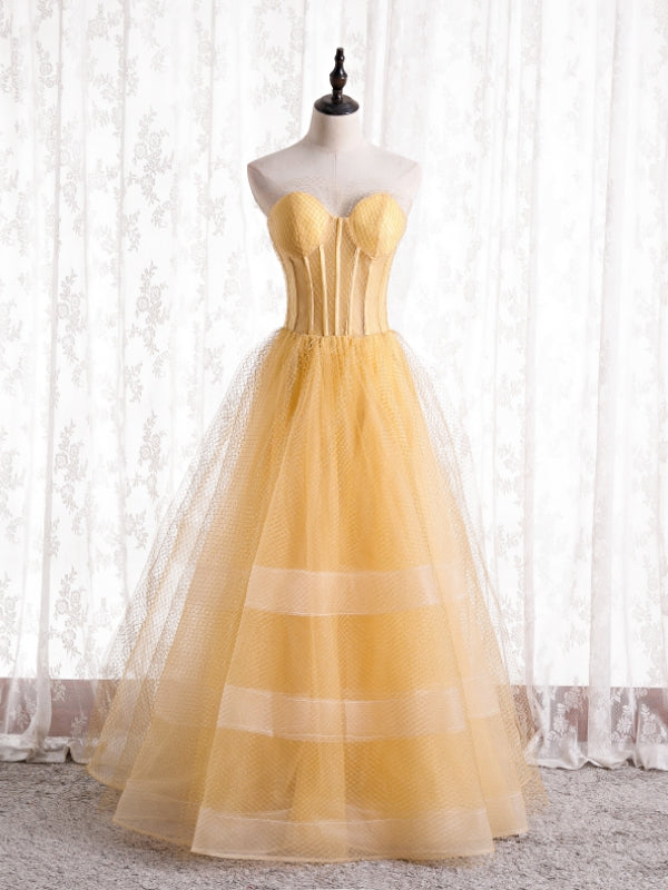 A-Line Yellow Tulle Sweetheart Prom Dress