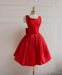 Graduation Outfit, Cute A Line Satin Short Prom Dress, With Bow Evenig Dress