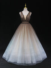 Classy Prom Dress, Aline V Neck Tulle Long Prom Dress Tulle Long Formal Graduation Dresses