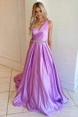 Asymmetrical Lilac Belted A-Line Prom Dress