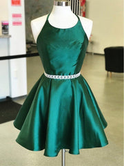 Party Dress Spring, Backless Dark Green Short Prom Dresses, Short Dark Green Formal Homecoming Dresses