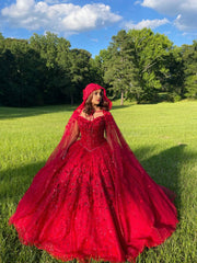 Ball Gown Lace Off-the-Shoulder Red Quinceanera Dress