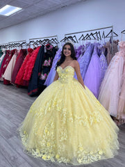 Ball Gown  Lace Sweetheart  Yellow Quinceanera Dress