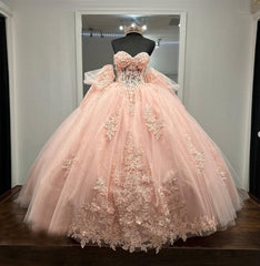 Ball-Gown Pink Tulle Sweetheart Sleeveless Quinceanera Dresses with Bow