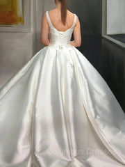 Wedding Dresses A Line Sleeves, Ball Gown Sweetheart Sweep Train Satin Wedding Dresses