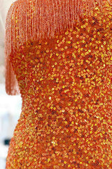 Wedding Dressing Accessories, Beaded Fringe Orange Tight Short Homecoming Dress Cocktail Dresses Wedding